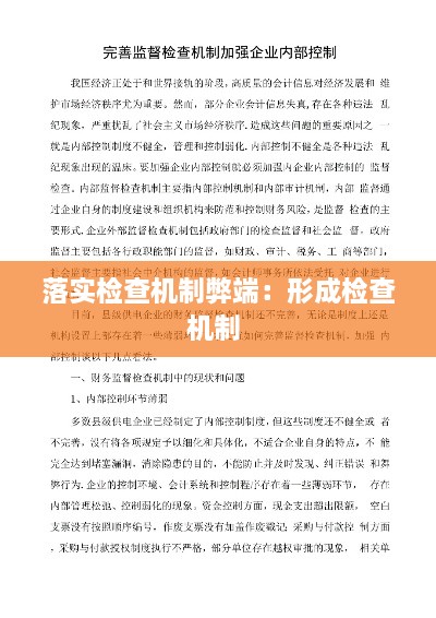 落实检查机制弊端：形成检查机制 