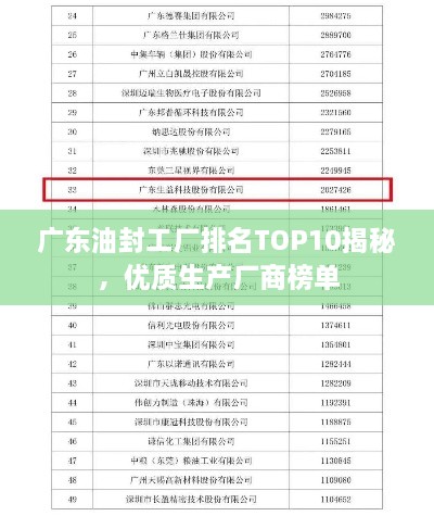 广东油封工厂排名TOP10揭秘，优质生产厂商榜单