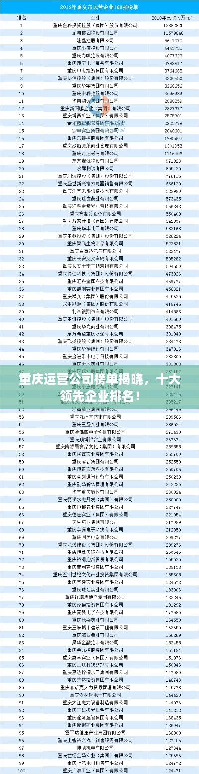 重庆运营公司榜单揭晓，十大领先企业排名！