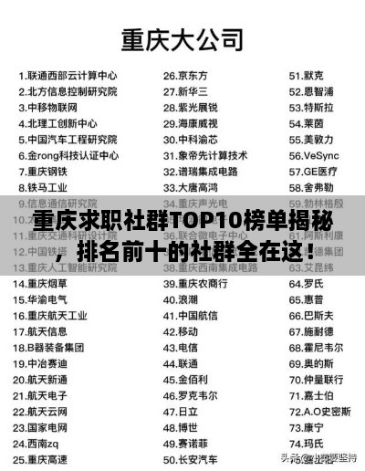 重庆求职社群TOP10榜单揭秘，排名前十的社群全在这！